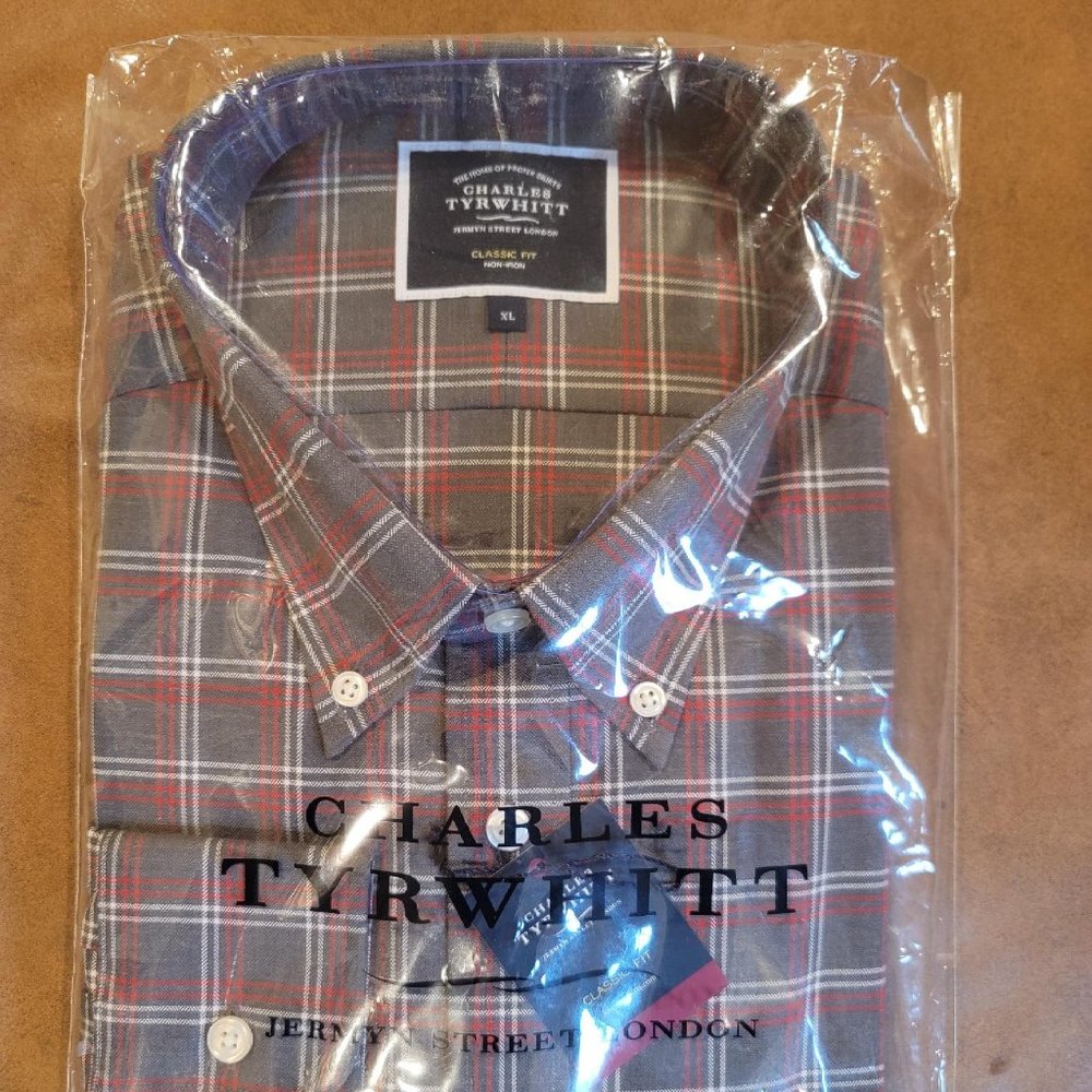 COPY - Charles Tyrwhitt LS Classic fit non-iron grey check twill shirt XL